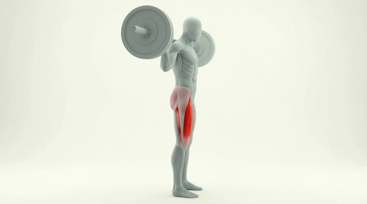 Barbell back squat form frame — working muscles highlighted